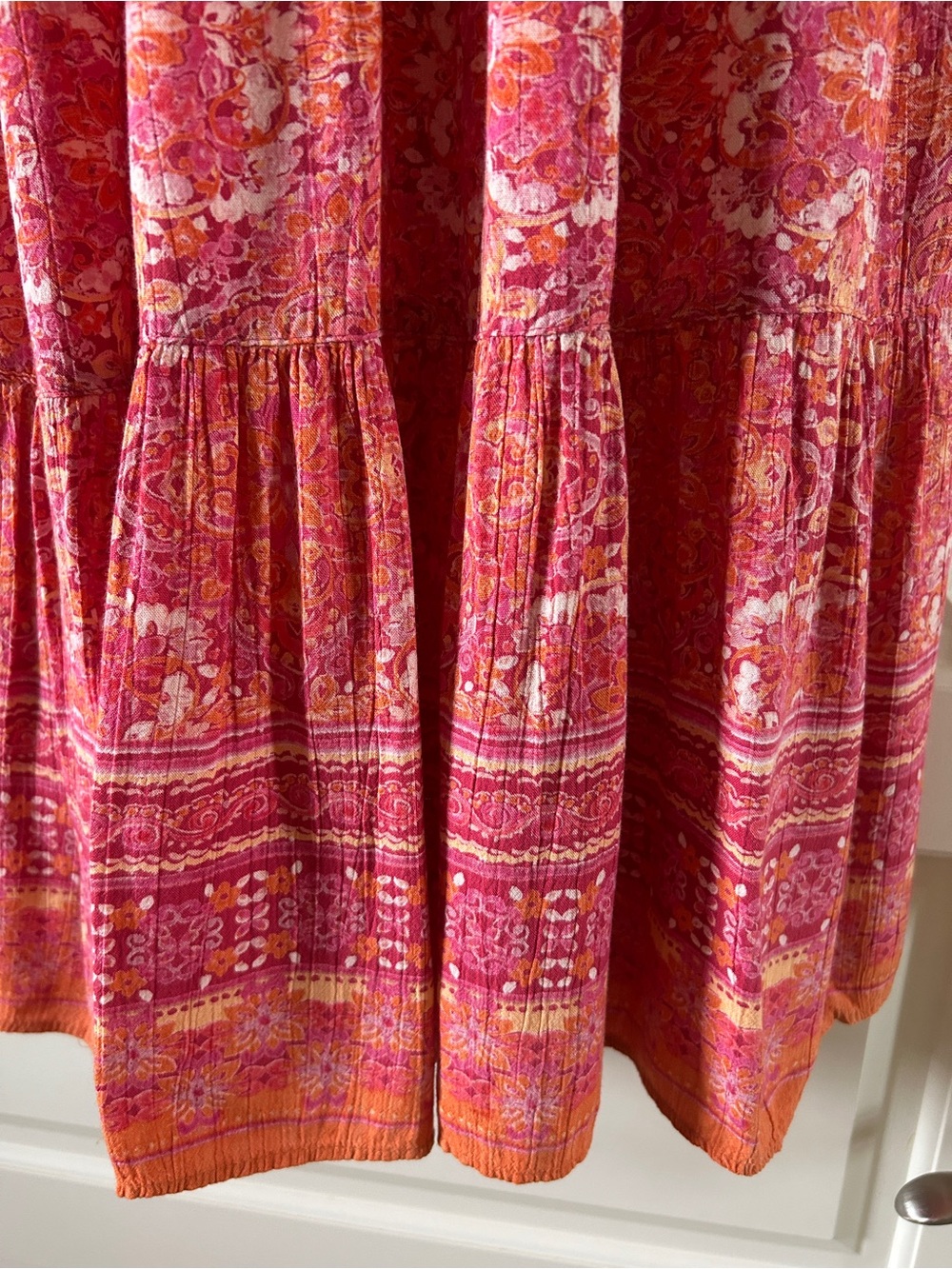 ANGIE Pink, Orange And Cream Tiered Maxi Dress With Tie-Back, Size M, EUC - Picture 4 of 7